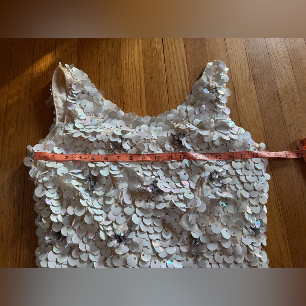 60s Vintage White Paillette Sequin Knit Blouse Sz Large - Picture 3 of 4